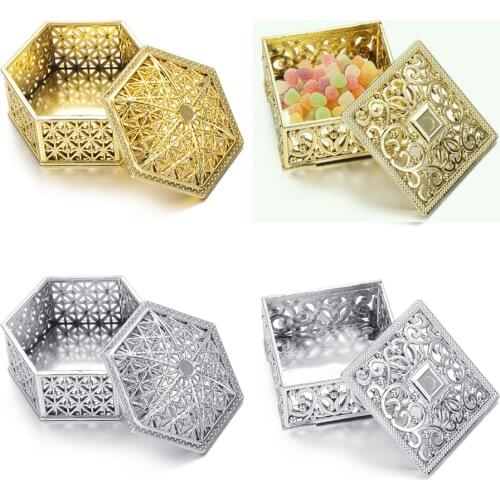 1PC Gold Silver Foil Plastic Hollow Cake Candy Box Gift Treat Box Packaging Wedding Party Event Supplies Jewelry Trinket Storage