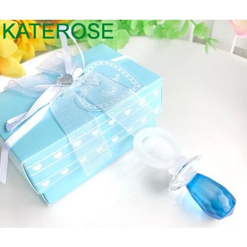 Baby Boy Shower Favors and Gift Blue Crystal Pacifier in Gift Box Crystal Nipple Infant Baptism Christiening Giveaways For Guest