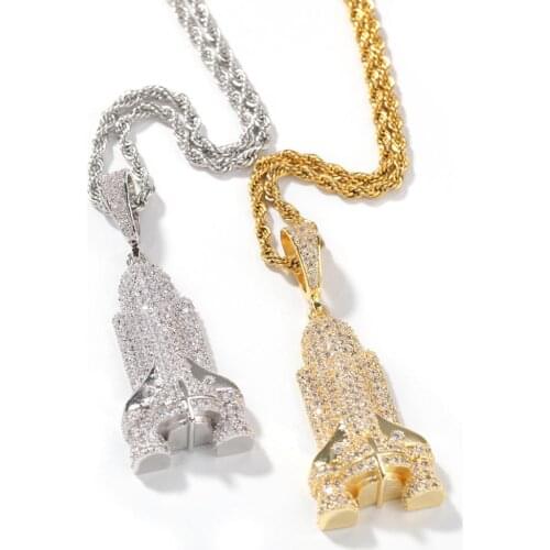 Iced Out Rocket Pendant & Necklace AAA+ Bling CZ Stone Hip Hop Gold Silver Color Charm Chains Jewelry Gifts