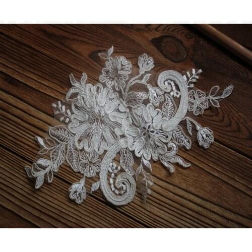 Size21.5*14cm(10pcs/lot) Ivory White Corded Lace Applique Alencon Lace Patch for Wedding Bridal