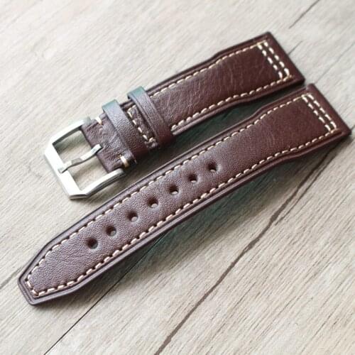 20mm 21mm Dark Brown Genuine Leather Watch Strap Watchbands For IWC/PORTUGIESER CHRONOGRA With Silver Buckle