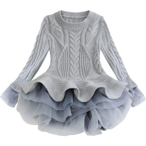 Girl Christmas Tutu Dress Winter Grey New Year Sweater Princess Party Costumes Clothing Baby Girls 2-8t