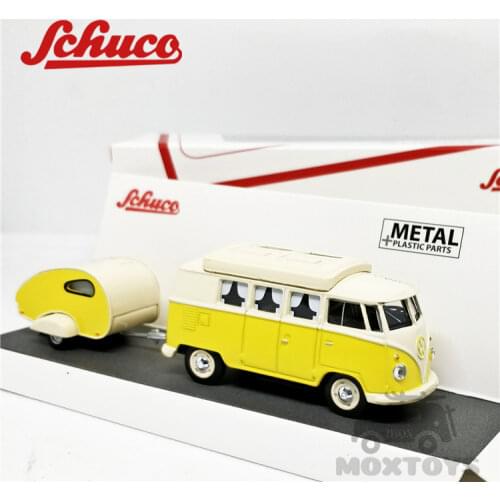 Schuco 1:64 VW T1 Mini Bus Camper with trailer Diecast Model Car