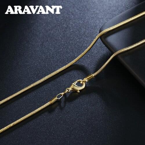 Silver 925 Width 2MM Gold Chains Necklace For Women Men Fashion Jewelry 16"18"20"22"24"26"28"30"