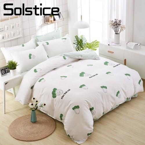 Solstice Home Textile Chinese Cabbage Bedding Sets Withe Green Bed Linen 3.4Pcs Duvet Cover Bed Sheet Pillowcase Girl Teen Queen
