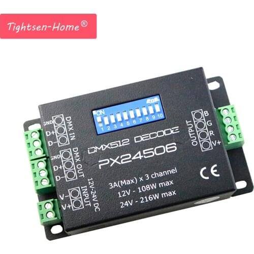LED PX24506 DMX 512 Decoder Driver 9A DMX512 RGB Amplifier DC 12V 24V led DMX512 controller for RGB LED strip Lights Lamp Module