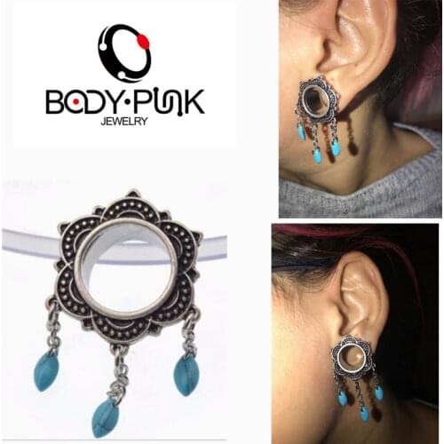 BODY PUNK Polished Dangle Hollow Ear Plugs Body Piercing Jewelry Dream Catcher Ear Tunnel 6mm-25mm PLG 101