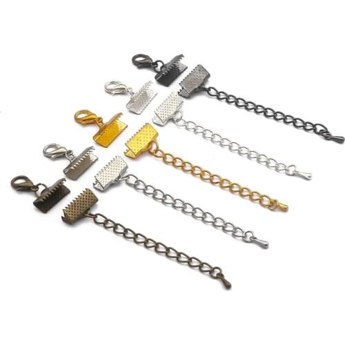 10pcs Width 6-40mm Lobster Clasps Hooks Extending chain Leather Cord Crimps End Tip Caps Connectors For Jewelry Making Findings