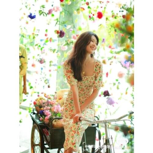 Women Skirt 2021 New Spring and Summer Silk Cherry Print Skirt Skirt Side Buckle Strap Skirt