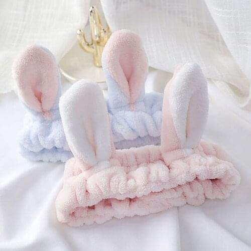 New Women Girls Hair Accessories Cute Plush Hair Bands Cartoon Rabbit Ears Headbands Wash Fash Makeup Turban Headdress Female