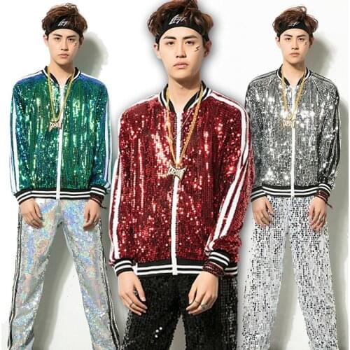 New Stage Costume Male Hip Hop Jacket Nightclub Bar Jazz Disco Sequins Coats Women Man High Street Dance Performance Dancewear
