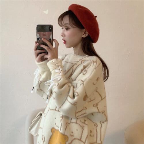 Woman Sweaters Chandails Autumn and Winter Bear Sweater Women Loose Leisure Pullover Fashion Womens Outerwear