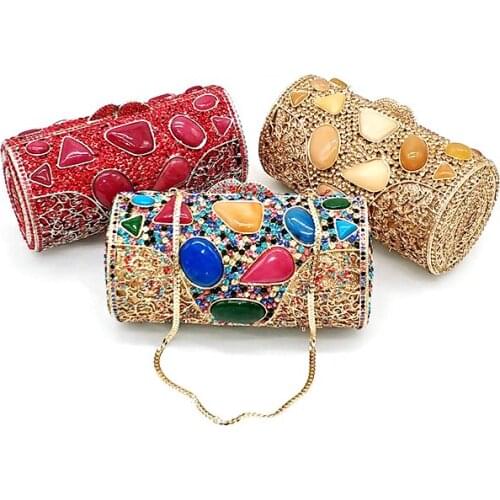 African bridal wedding party elegant women evening hollow out rhinestone classical opal long crystal clutches