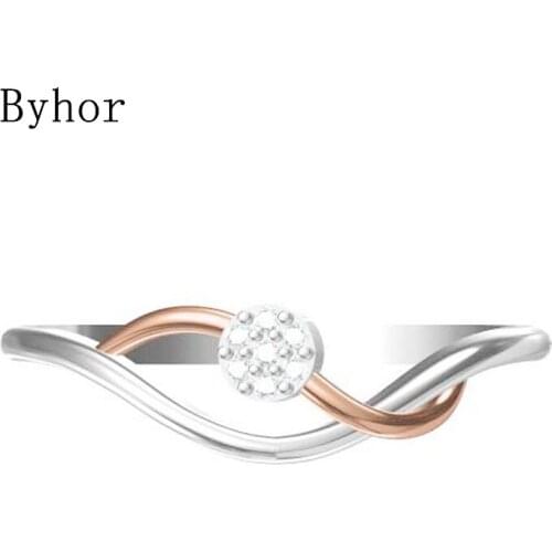 Byhor Solid 14K White+Rose Gold 0.031ct H/SI Natural Diamonds ring Women Fine Jewelry Trendy Wedding Band Flower кольцa кольцo