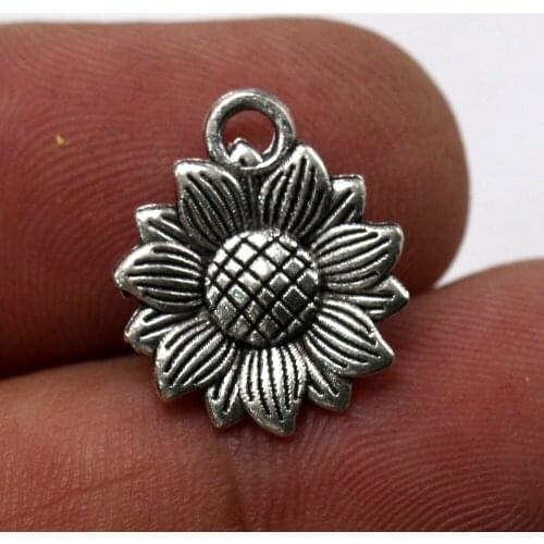 100Pcs/lot Antique Silver Sunflower Charms 18*16*2.5MM Metal Flower Charms DIY Jewelry Accessories