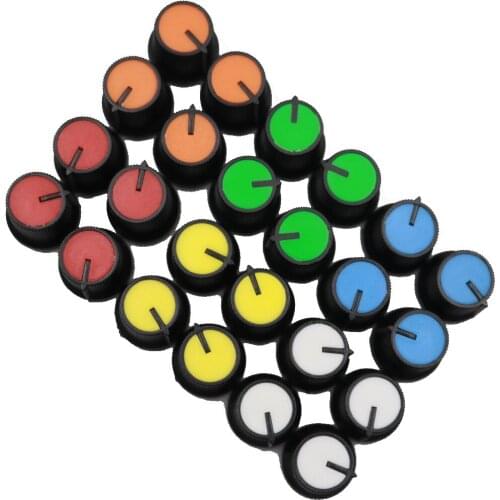 12PCS Six Color Face Black Knob Rotary Switch Potentiometer Volume Pointer Hole 6mm