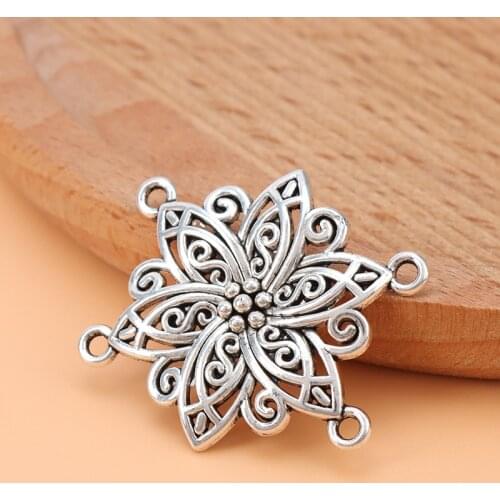 20pcs/Lot Silver Color Flower Filigree Connectors Charms Pendants for Necklace Jewelry Making Accessories