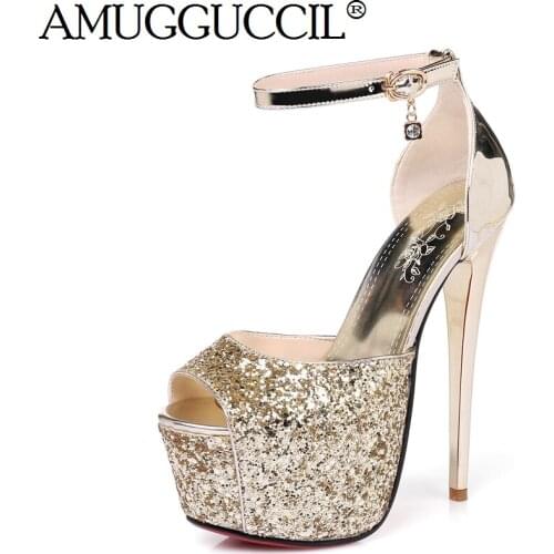 2020 New Plus Big Size 35-48 Gold Silver Buckle Fashion Sexy High Heels Platform Party Wedding Summer Women Shoes Sandals L1068