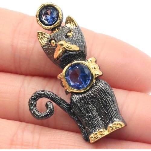 41x24mm New StaGothic Cat 9.6g Created Violet Tanzanite Blue Tanzanite For Man Black Gold Metal Silver Pendant Street Jewelry