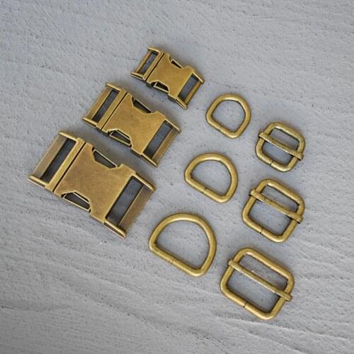 50 Sets 15/20/25mm Bronze Webbing Metal Hardware Slider D Ring Release Belt Buckle For Dog Collar Paracord Sewing Accessory