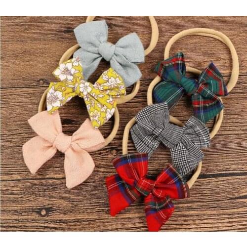 60pc Headband 2020 New Plaid Bow Nylon Headband For Girls Kids Children Hair Bows Elastic Hairbands Party Gifts Hair Accessories