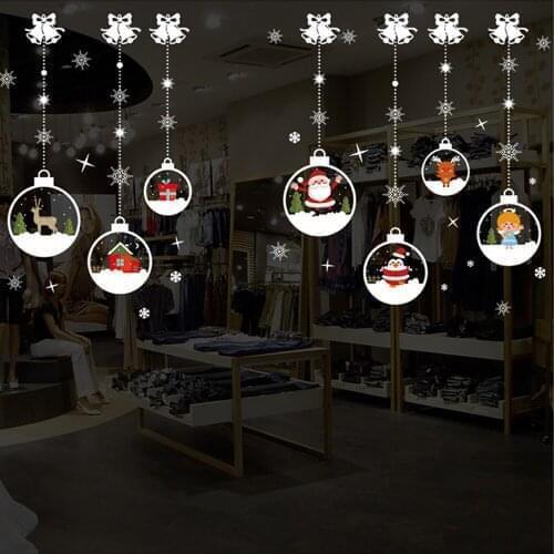 70X50CM Christmas Santa Stickers Removable Window Wall Paste Paper Xmas Art Decal Home Shop Decor Navidad New Year 2022