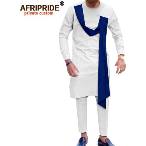 African Traditional Clothes for Men Long Sleeve Dashiki Shirts and Pants 2 Piece Set Tribal Outfits for Wedding Party A2116017