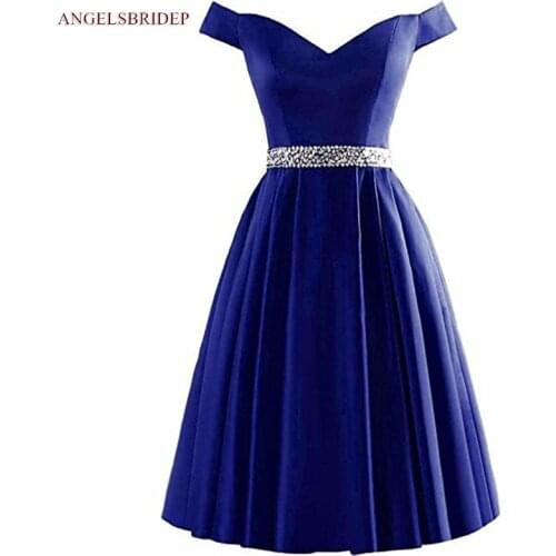 ANGELSBRIDEP Off-Shoulder Short Homecoming Dresses Satin Empire Waist Robes De Soiree Celebrity Formal Party Gowns