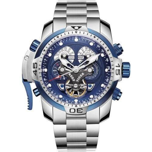 Reef Tiger Luxury Men Watch,Mens Automatic Watches Self Wind Mechanical Waterproof Luminous Wristwatch Steel Strap RGA3503