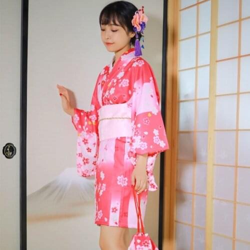 Floral Traditional Japanese Kimono Dress For Women Female Soft Comfort Sleepwear Sexy Robe Female Oriental Yukata Pajamas FF3278