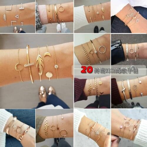 European and American 20 style creative style fashion jewelry with crystal leaves moon lightning women bracelet set fo Female