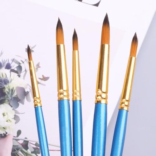 5xWatercolor Gouache Paint Brushes Round Pointed Tip Nylon Hair Set Art Supplies