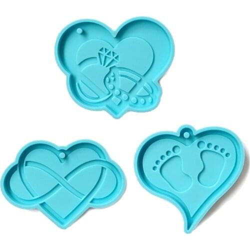 3 Pcs Love Heart Keychains Epoxy Resin Mold Necklace Pendant Silicone Mould DIY Crafts Jewelry Hanging Decortaions Tool