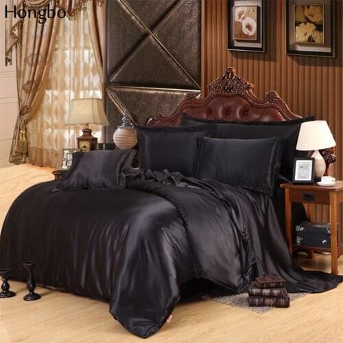 Hongbo Black Luxury Bedding Sets Solid Satin 4 Pcs Queen/King Size Home Bedclothes Bed Linen Duvet Cover Set Bed Sheet