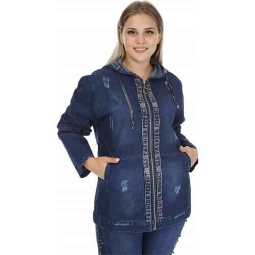 Diaves Plus Size Women Jacket Fall-Spring Fashion Casual Denim Long Sleeve Hooded Coat
