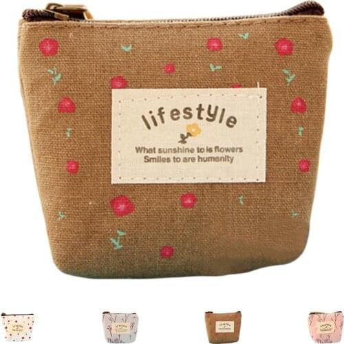 Mini Floral Canvas Coin Cases Keys Bags Card Change Purse Zip Wallets Money Bag Small Children Coin Purses