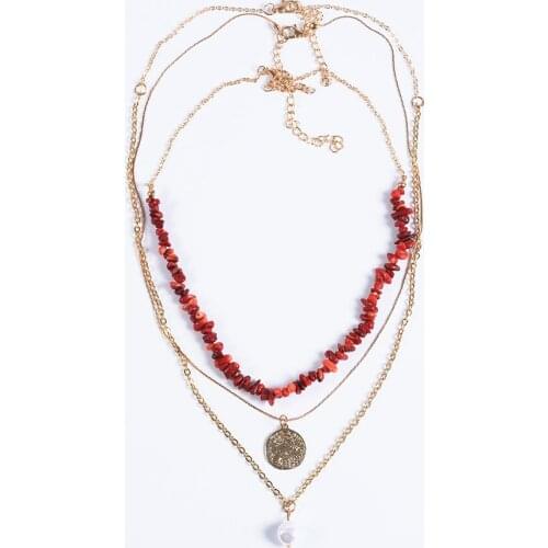 Multi Layer Gold Link Chain Statement ZA Choker Necklace Woman Irregular Red Natural Stone Beaded DIY Necklace For Women Jewelry