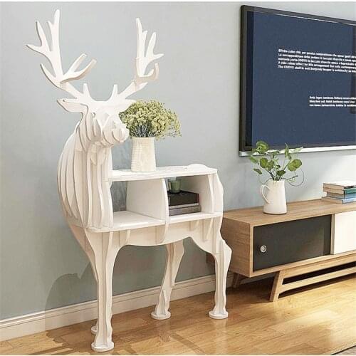 Fashion 3D Wooden Elk Shape Decorative Rack Plant Stand Display Shelf Deer Figurines Desktop Storage Wood Handicraft Home Decor