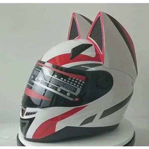 NITRINOS Motorcycle Helmet Women Moto Helmet Cat Ear Helmet Personality Full Face Motor Helmet 5 Colors Pink Yellow Black White