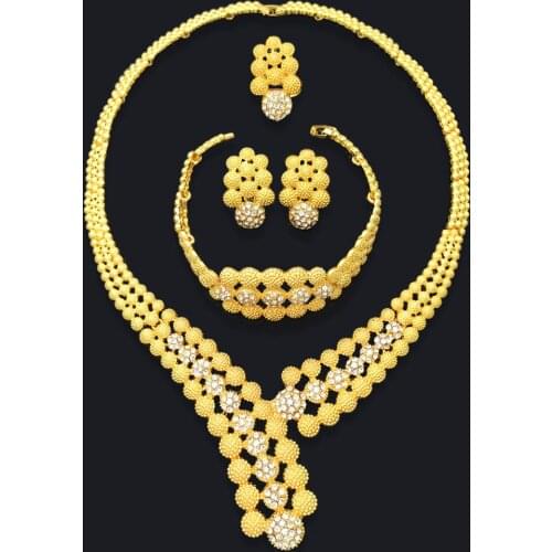 Sakura Love African Jewelry Set Bridal Gold Diamond Jewelry Four-piece Necklace Ring Bracelet Gold Earrings Wedding Party