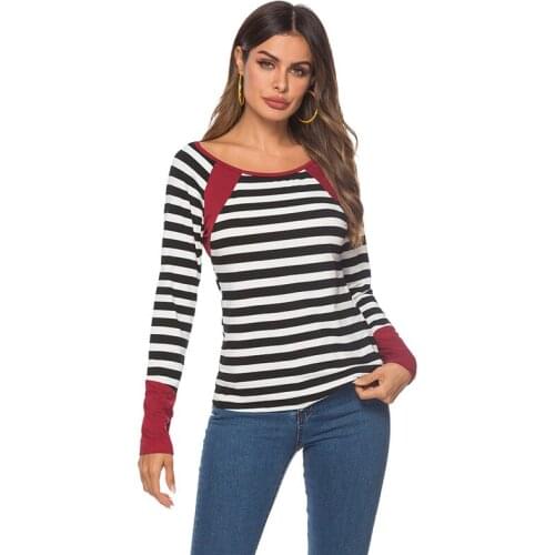 New Fashion Women Shirt O-neck Striped Shirt Tight Top High-Quality Femme Top Summer Long Sleeve Tops