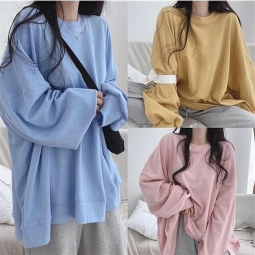 2021 New Loose Solid Color Long Sleeve T-shirt, Super Large Womens Round Neck, Korean Womens Leisure Home Womens T-shirt