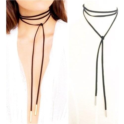New Fashion Jewelry 12 Colors Long Leather Bow Choker DIY Necklace Gift for Women Girl