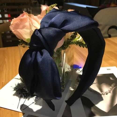 Dark Green Satin Bowknot Headband for Ladies Elegant Headdress Women Hair Accessories Solid Silk Bow Knotted Hairband Wide