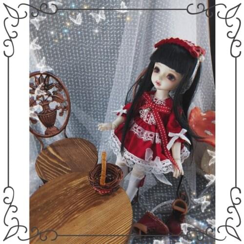 BJD doll clothes suitable for 1/3, 1/4, 1/6 Size Red Lovely Style Lace Maid Dress doll Accessories