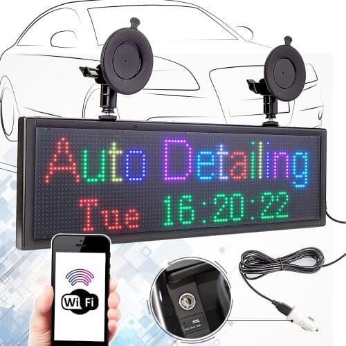 P5MM 51CM Car LED Sign Display Board, RGB Full Color 12V WiFi Programmable Scrolling Information Multi-Function LED Sign Screen