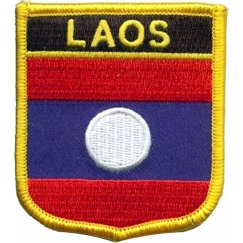 LAOS Flag Patches Made by Twill with Merrow Border and Iron On Backing Accept Custom and MOQ50pcs Free Shipping