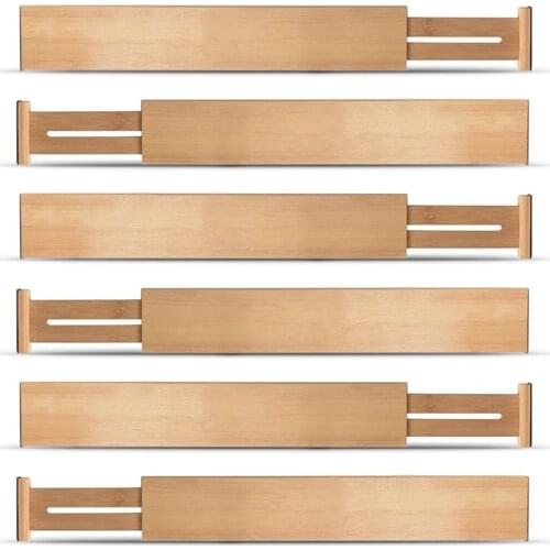 LIXF Adjustable Expandable Dividers Bamboo Drawer Divider Drawer Organizers Natural Bamboo Best for Kitchen, Dresser, Bedroom, B