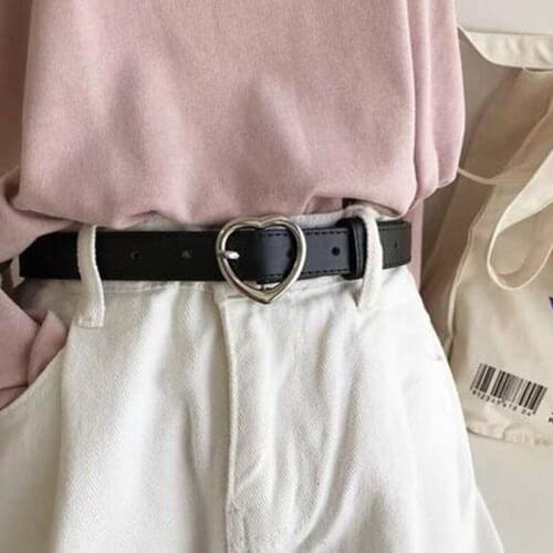 Fashion Women PU Leather Belt Gold Silver Heart Pin Buckle Waist Strap New Design Ladies Trouser Dress Decoration Waistband