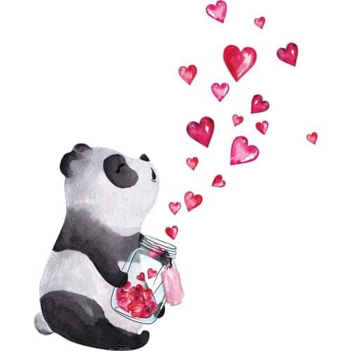 Hand Drawn Cute Panda Wall Sticker Love Heart Art Mural Living Room Bedroom Modern Decoration Childlike Nursery Poster Decals